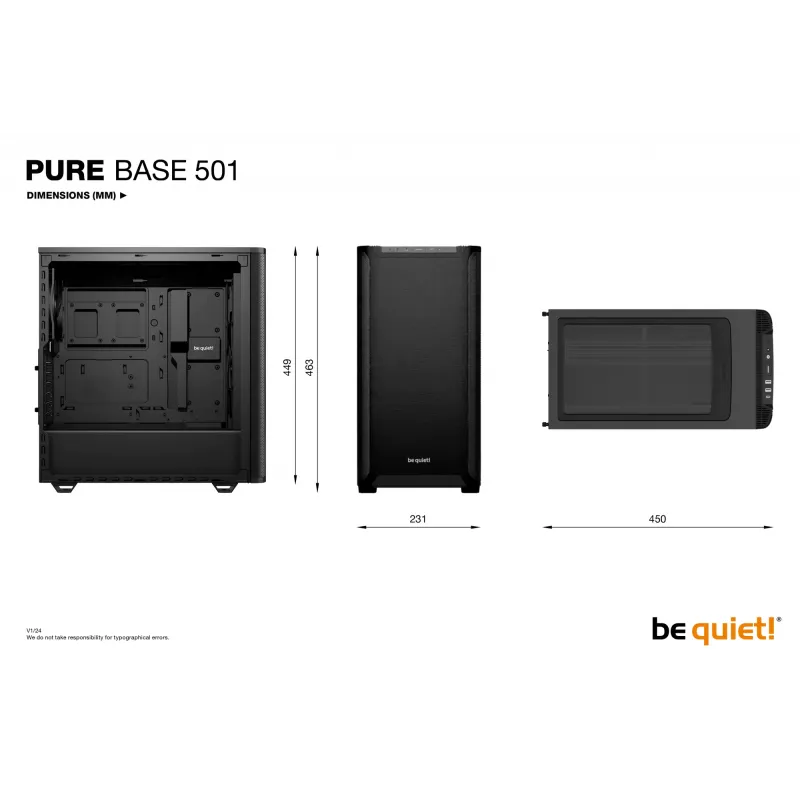 Caja PC be quiet! PURE BASE 501 Black Midi Tower (envase abierto)