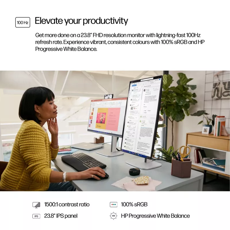 HP Series 5 Pro 524pf monitor IPS de 23,8 pulgadas (60,5 cm) Full HD 1920 x 1080, 100 Hz, 5 ms, 350 cd/m², HDMI, DisplayPort, Jet Black/plateado