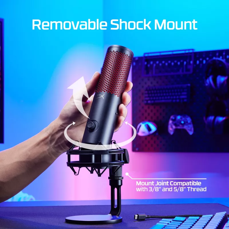 HyperX QuadCast 2 - Micrófono USB (negro), micrófono para podcast, -7,5 dB, 20 – 20000 Hz, 0,05 %, 32 Ω, 24 bits