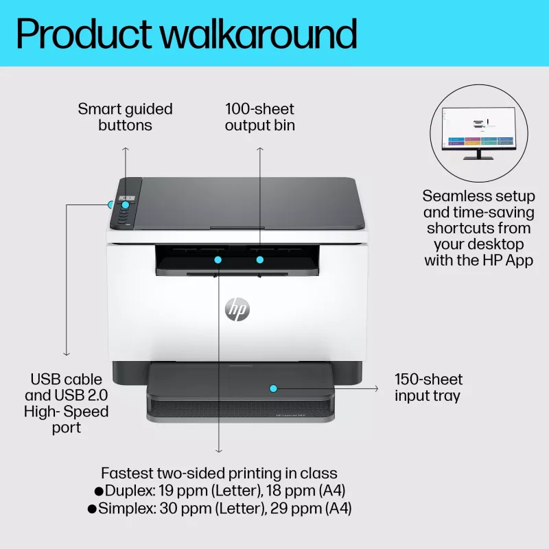 Impresora multifunción HP LaserJet MFP M234d — láser monocromo, 29 ppm, dúplex, Ethernet, A4