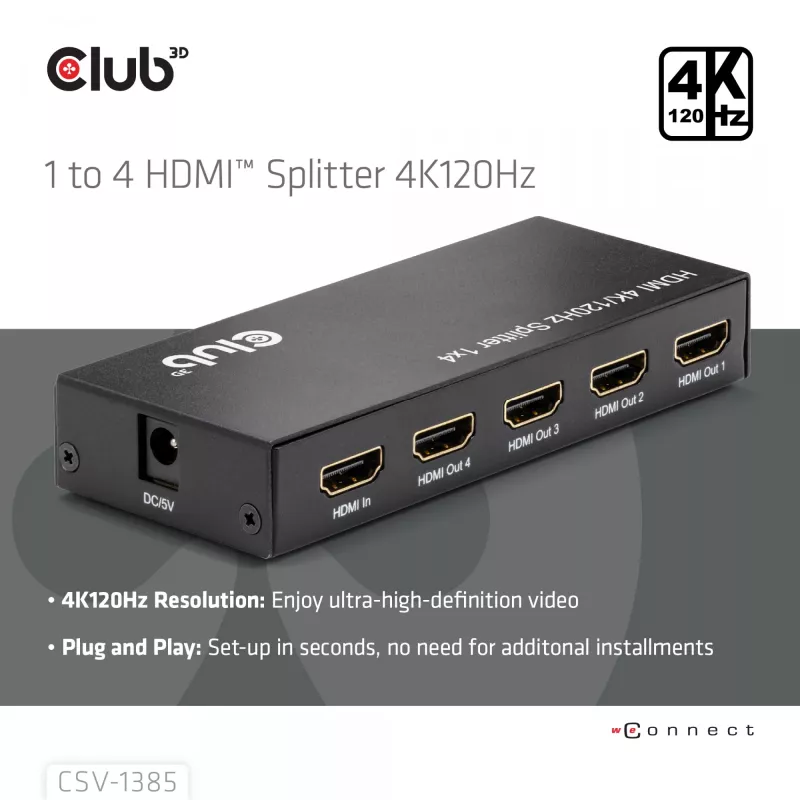 CLUB3D divisor HDMI™ 1 a 4 4K120Hz