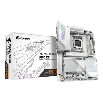 Placa base GIGABYTE X870E AORUS PRO ICE — AMD X870E, zócalo AM5, ATX, DDR5, 4×DIMM, Wi‑Fi 7, LAN 2.5Gb