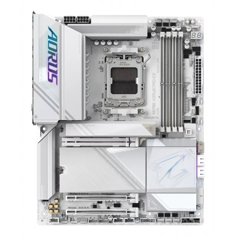 Placa base GIGABYTE X870E AORUS PRO ICE — AMD X870E, zócalo AM5, ATX, DDR5, 4×DIMM, Wi‑Fi 7, LAN 2.5Gb