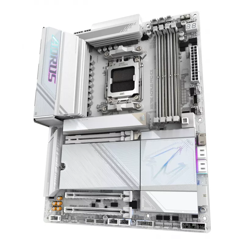 Placa base GIGABYTE X870E AORUS PRO ICE — AMD X870E, zócalo AM5, ATX, DDR5, 4×DIMM, Wi‑Fi 7, LAN 2.5Gb