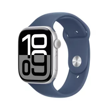 APPLE Watch Series 10 GPS + Cellular 46mm carcasa de aluminio plateado con correa deportiva Denim - M/L