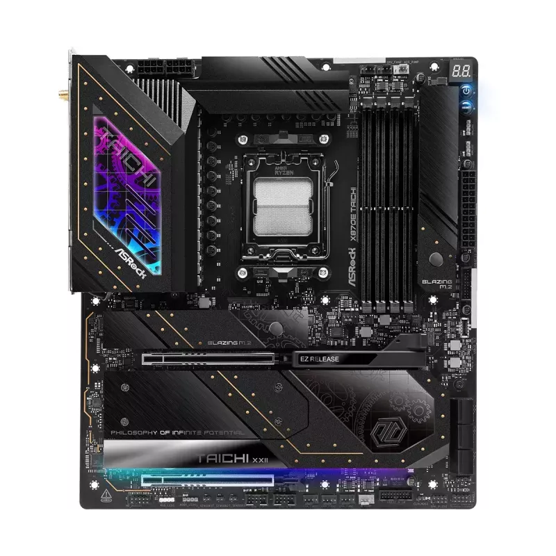 Placa base ASRock X870E Taichi — AMD X870E, Socket AM5, Extended ATX, DDR5, 4 DIMM, hasta 256GB, Wi-Fi 7, 5Gb LAN