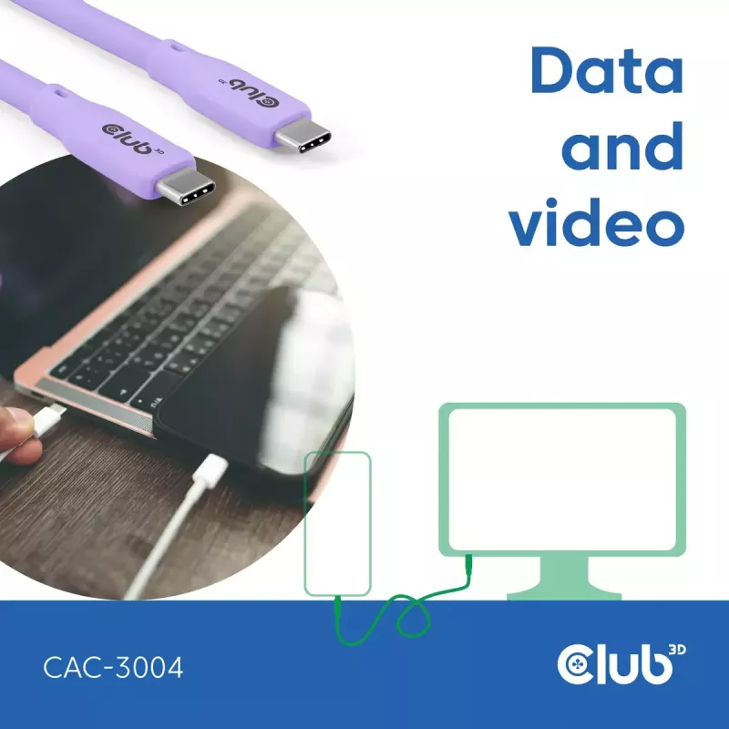 Cable USB-C CLUB3D CAC-3004 2m Lila