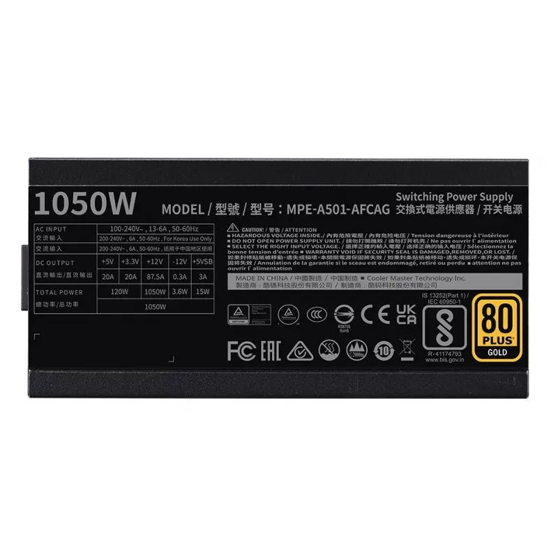 Fuente de alimentación COOLER MASTER MWE 1050 V2 Gold Full Modular 1050W ATX negra