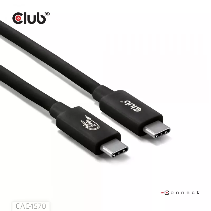 Cable USB Type-C CLUB3D CAC-1570 1,2m — 80Gbps, 240W, compatible con 8K@240Hz, negro