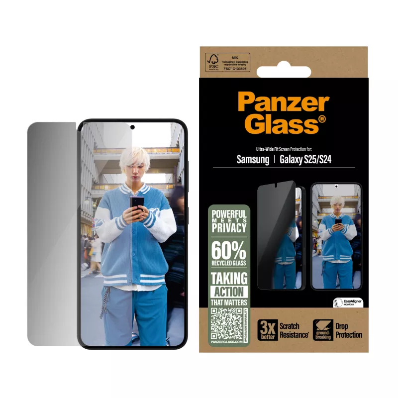 PanzerGlass® protector de pantalla con privacidad Samsung Galaxy S25 | S24 | Ultra-Wide Fit