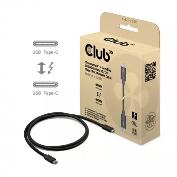 Cable certificado CLUB3D Thunderbolt™ 5 8K240Hz datos 80/120 Gbps EPR 240 vatios M/M 1m / 3,28ft