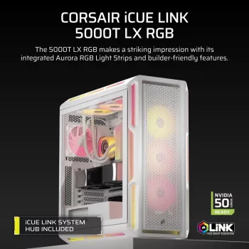 Caja para PC CORSAIR - 5000T LX RGB Midi-Tower (cristal templado) blanca