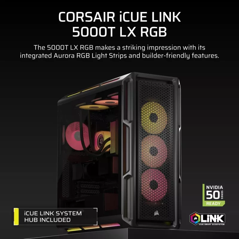 Caja para PC CORSAIR - Icue Link 5000t Lx RGB Mid-Tower High-Performance