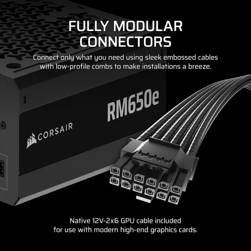 Fuente de alimentación CORSAIR - serie RMe RM650e totalmente modular, ATX silenciosa 650W