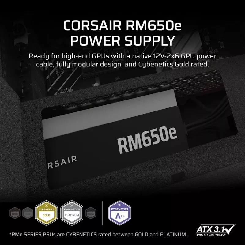 Fuente de alimentación CORSAIR - serie RMe RM650e totalmente modular, ATX silenciosa 650W