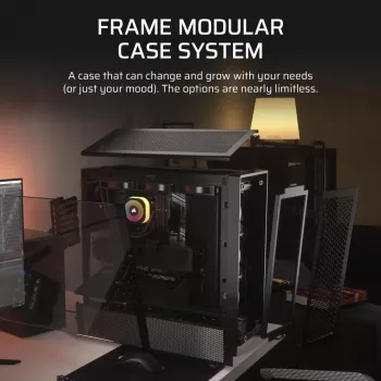 Caja de PC CORSAIR FRAME 4000D RS Midi Tower — negra, soporte EATX, cristal templado, USB-C, 3 ventiladores frontales de 120 mm