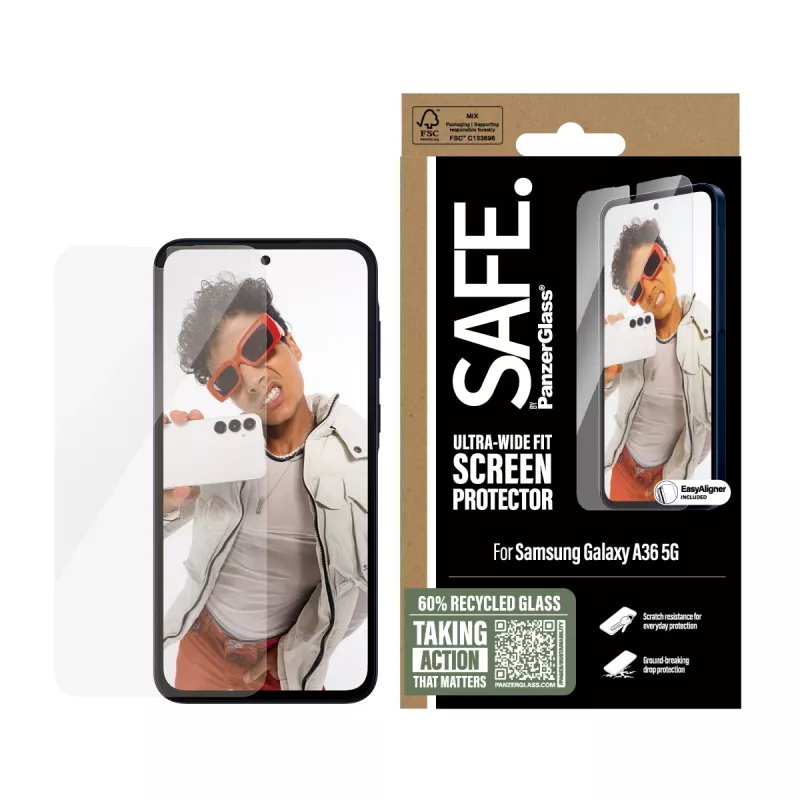 PanzerGlass SAFE. by ® protector de pantalla Samsung Galaxy A36 5G | Ultra-Wide Fit con EasyAligner