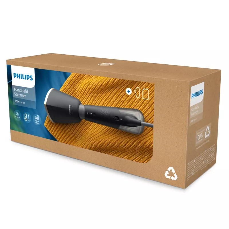 Philips serie 5000 STH5030/80 vaporizador de ropa de mano, 1300 W, 24 g/min, depósito de agua extraíble de 120 ml, gris oscuro