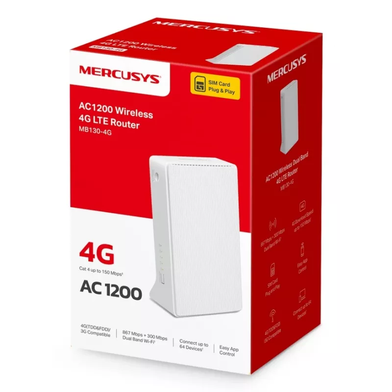 Router MERCUSYS MB130-4G WLAN Ethernet dual band (2,4 GHz / 5 GHz) – blanco