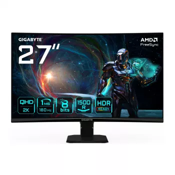 Gigabyte GS27QCA monitor gaming curvo QHD de 27 pulgadas, 2560 x 1440, VA, 180 Hz, 1 ms, 250 cd/m², 2x HDMI, DisplayPort, negro