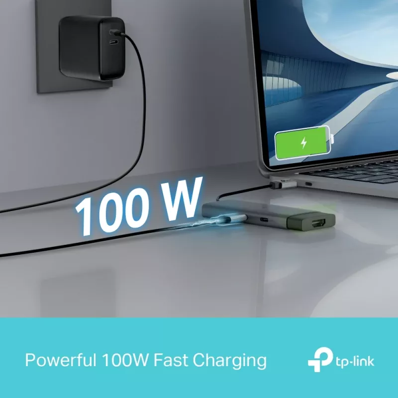 TP-Link UH5020C hub USB-C de 5 puertos, HDMI 4K@60Hz, 100 W Power Delivery, 1x USB-C, 2x USB-A, 5 Gbps, aluminio, gris