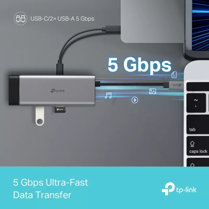 TP-Link UH5020C hub USB-C de 5 puertos, HDMI 4K@60Hz, 100 W Power Delivery, 1x USB-C, 2x USB-A, 5 Gbps, aluminio, gris