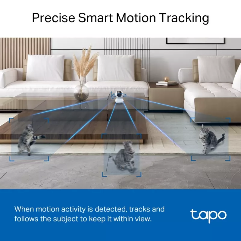 TP-Link Tapo Cámara de seguridad Wi-Fi con IA y giro/inclinación SPEC: 3K 5MP (2880×1620), 2.4 GHz, horizontal 360º