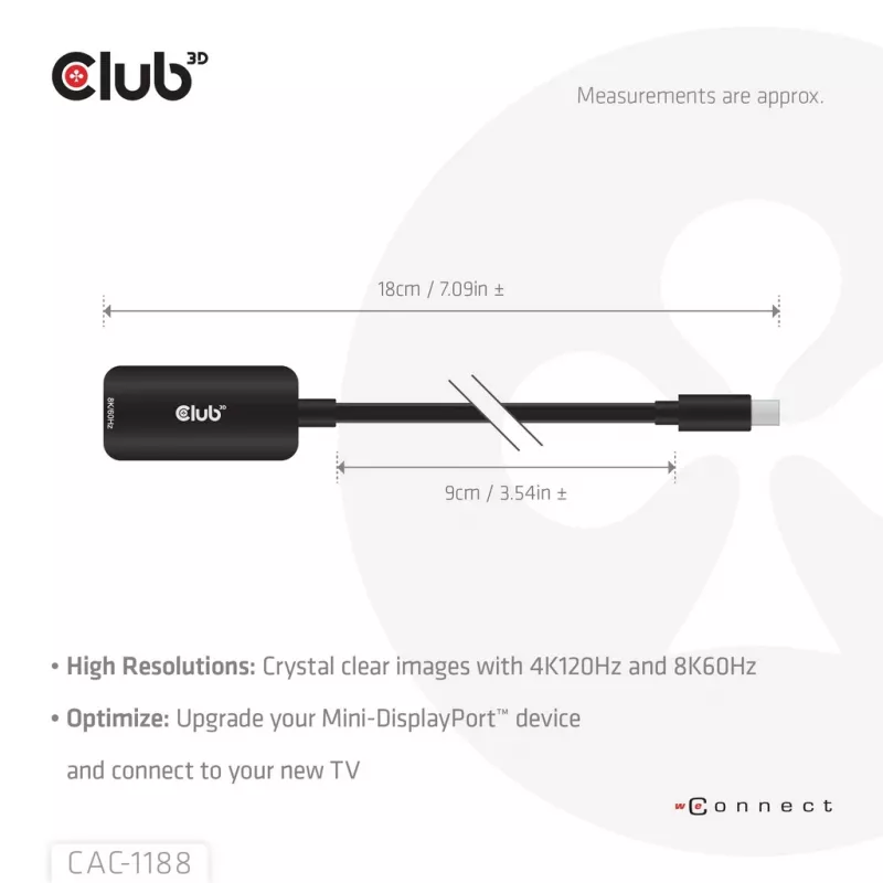 Adaptador club 3d Mini DisplayPort 1.4 a HDMI 8K60Hz M/F, conector macho Mini DisplayPort