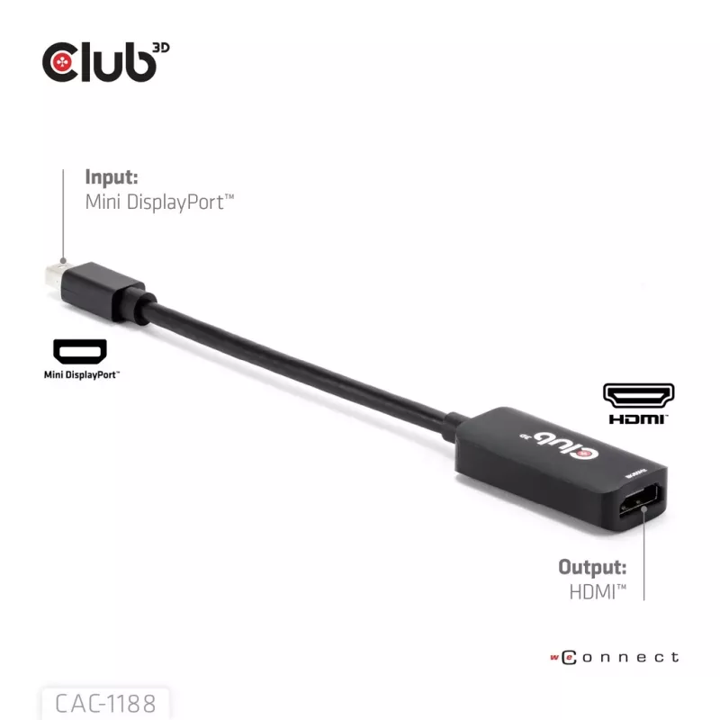 Adaptador club 3d Mini DisplayPort 1.4 a HDMI 8K60Hz M/F, conector macho Mini DisplayPort