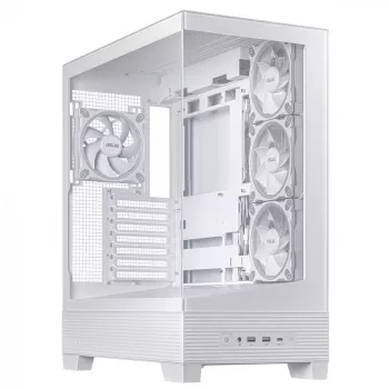 Caja de PC ASUS A31 Plus TG ARGB WHITE Midi Tower — ATX, cristal templado, ARGB, 3x120mm + 1x120mm ventiladores, GPU 38 cm, disipador de CPU 165 mm