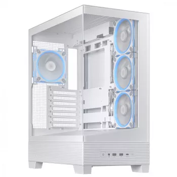 Caja de PC ASUS A31 Plus TG ARGB WHITE Midi Tower — ATX, cristal templado, ARGB, 3x120mm + 1x120mm ventiladores, GPU 38 cm, disipador de CPU 165 mm