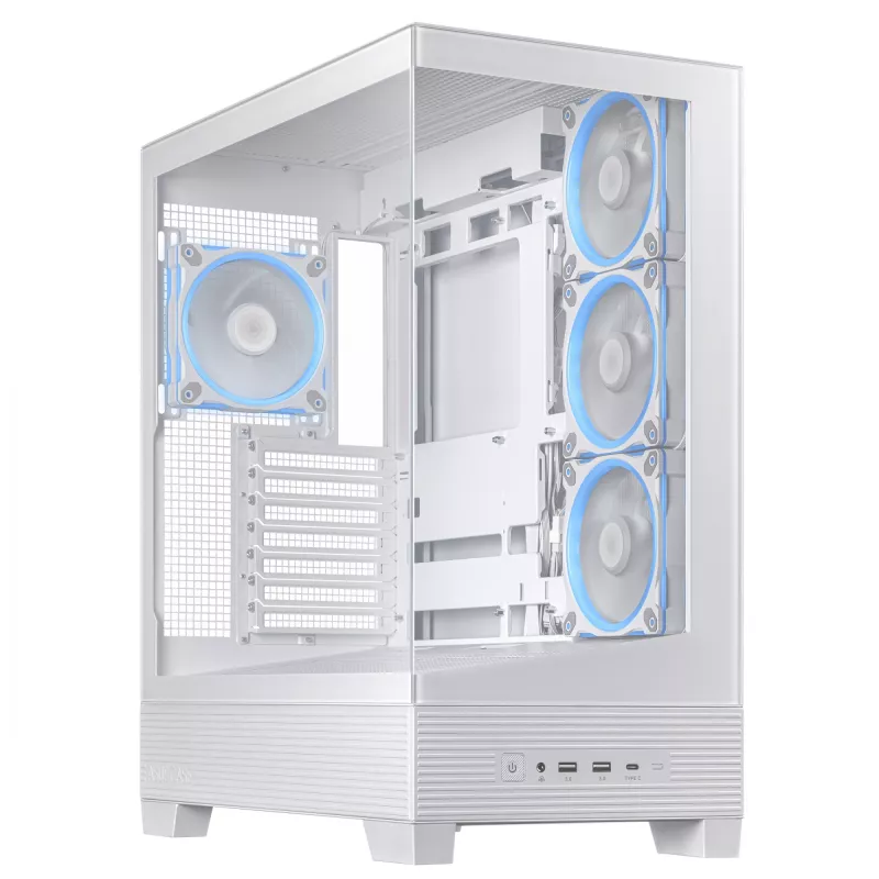 Caja de PC ASUS A31 Plus TG ARGB WHITE Midi Tower — ATX, cristal templado, ARGB, 3x120mm + 1x120mm ventiladores, GPU 38 cm, disipador de CPU 165 mm