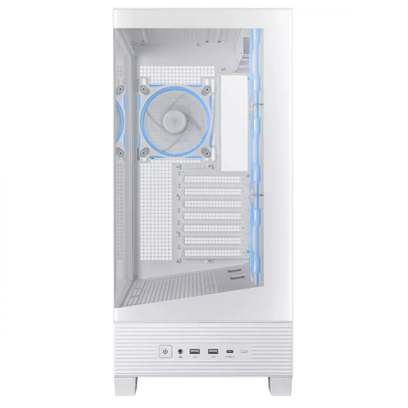 Caja de PC ASUS A31 Plus TG ARGB WHITE Midi Tower — ATX, cristal templado, ARGB, 3x120mm + 1x120mm ventiladores, GPU 38 cm, disipador de CPU 165 mm