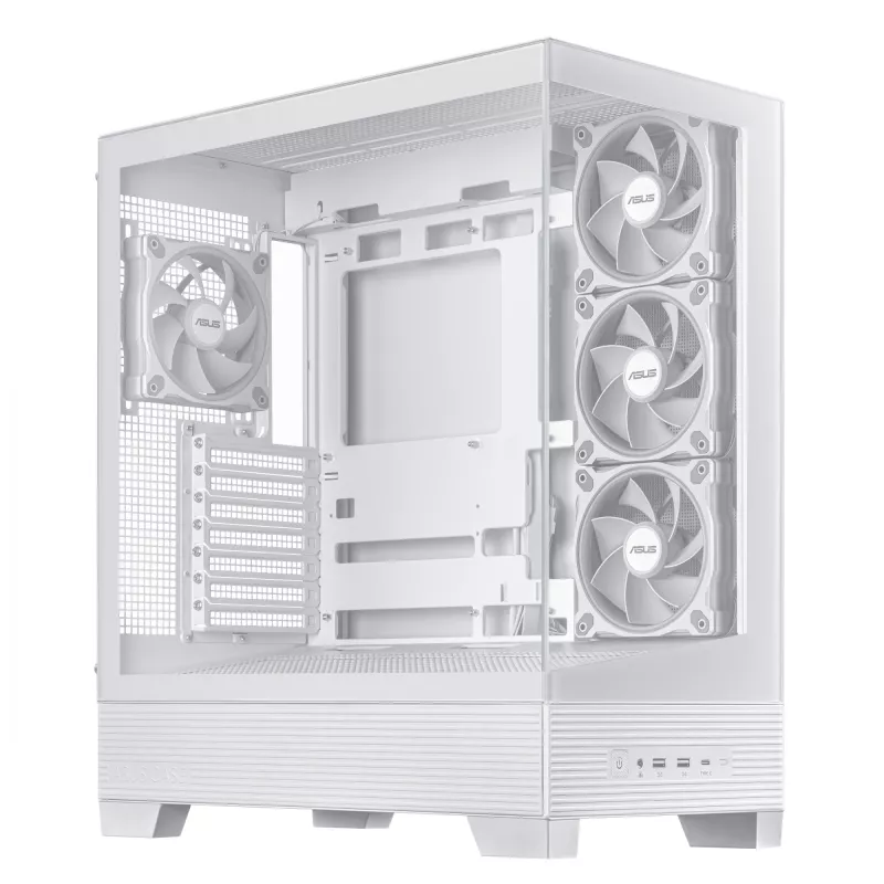 Caja de PC ASUS A31 Plus TG ARGB WHITE Midi Tower — ATX, cristal templado, ARGB, 3x120mm + 1x120mm ventiladores, GPU 38 cm, disipador de CPU 165 mm
