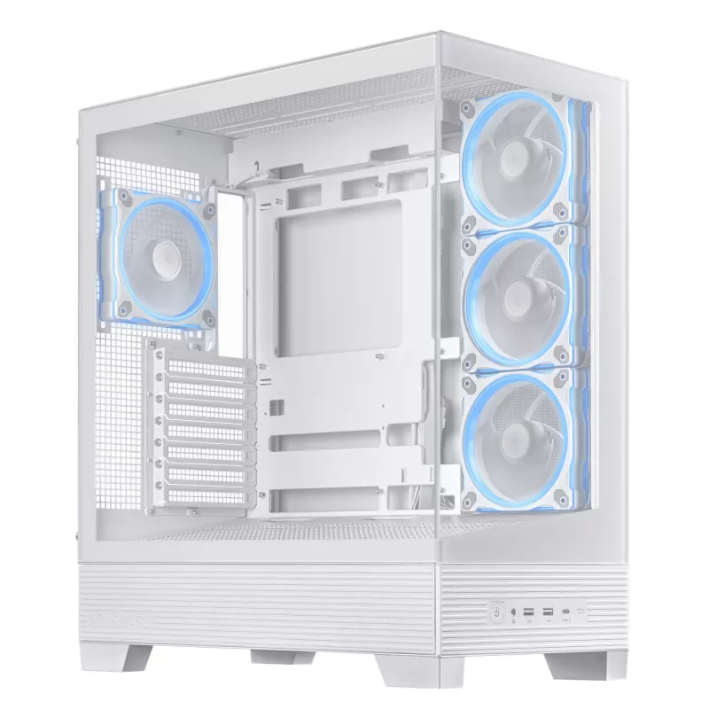 Caja de PC ASUS A31 Plus TG ARGB WHITE Midi Tower — ATX, cristal templado, ARGB, 3x120mm + 1x120mm ventiladores, GPU 38 cm, disipador de CPU 165 mm