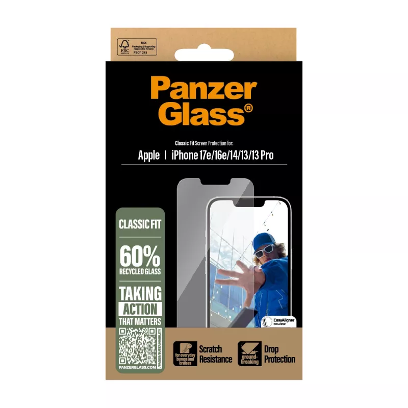 PanzerGlass ® Lámina protectora de pantalla iPhone 17e | 16e | 14 | 13 | 13 Pro | Classic Fit con EasyAligner