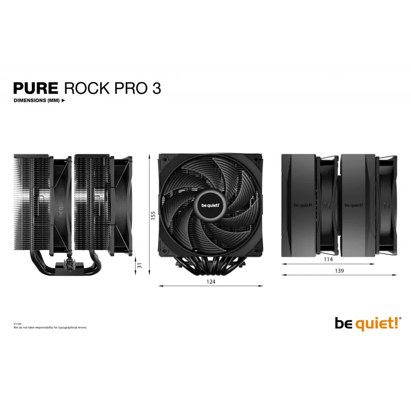 be quiet! Pure Rock Pro 3 Negro Disipador de CPU por aire 12 cm 1 ud.