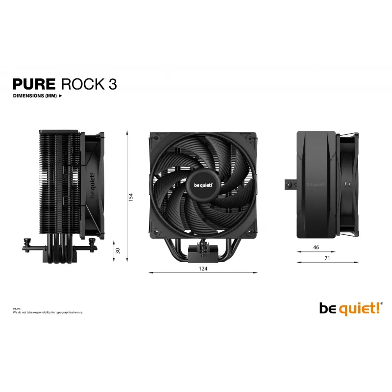 be quiet! Pure Rock 3 Negro Disipador de CPU por aire 12 cm 1 ud.