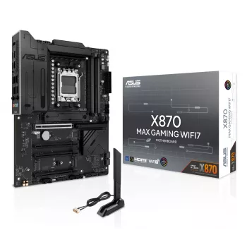 Placa base ASUS X870 MAX GAMING WIFI7 ATX — AMD X870, Socket AM5, DDR5, 4 DIMM, 256 GB, Wi‑Fi 7, Bluetooth 5.4, 3 M.2, 2x USB4 Gen3x2
