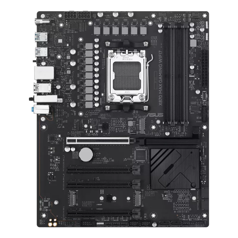 Placa base ASUS X870 MAX GAMING WIFI7 ATX — AMD X870, Socket AM5, DDR5, 4 DIMM, 256 GB, Wi‑Fi 7, Bluetooth 5.4, 3 M.2, 2x USB4 Gen3x2