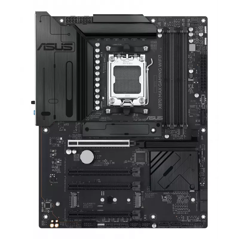 Placa base ASUS X870 MAX GAMING WIFI7 ATX — AMD X870, Socket AM5, DDR5, 4 DIMM, 256 GB, Wi‑Fi 7, Bluetooth 5.4, 3 M.2, 2x USB4 Gen3x2