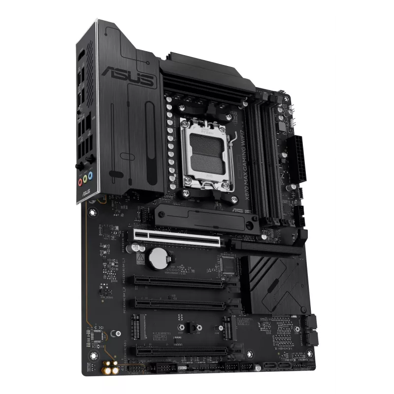 Placa base ASUS X870 MAX GAMING WIFI7 ATX — AMD X870, Socket AM5, DDR5, 4 DIMM, 256 GB, Wi‑Fi 7, Bluetooth 5.4, 3 M.2, 2x USB4 Gen3x2
