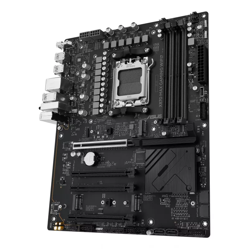Placa base ASUS X870 MAX GAMING WIFI7 ATX — AMD X870, Socket AM5, DDR5, 4 DIMM, 256 GB, Wi‑Fi 7, Bluetooth 5.4, 3 M.2, 2x USB4 Gen3x2