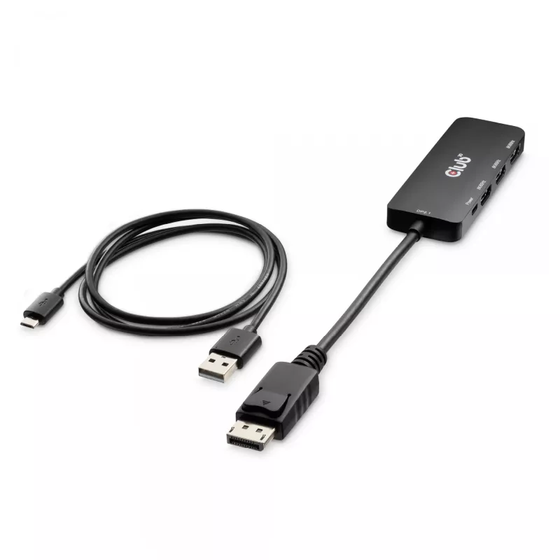 Club 3D CSV-7330 adaptador hub MST de DisplayPort 2.1 a 3x HDMI 2.1, 8K60Hz, 4K120Hz, 13,5 Gbps, HDR, HDCP 2.3, negro