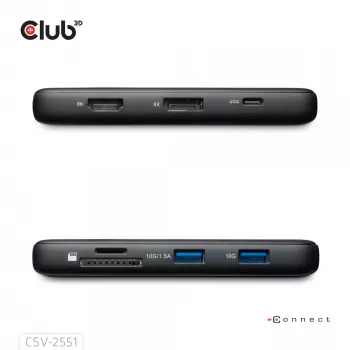 Dock portátil CLUB3D 8-1 USB Type-C® 10Gbps a HDMI™ y DisplayPort™ 8K30Hz PD máx. 100Watt