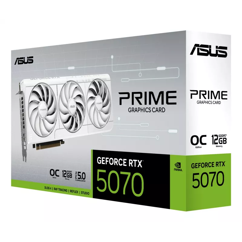 Tarjeta gráfica ASUS GeForce RTX 5070 12 GB GDDR7, PCIe 5.0, 192 bits, blanca, 3 ventiladores
