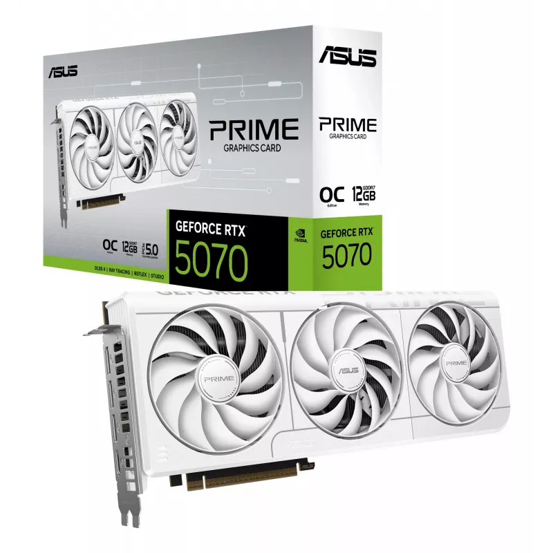 Tarjeta gráfica ASUS GeForce RTX 5070 12 GB GDDR7, PCIe 5.0, 192 bits, blanca, 3 ventiladores