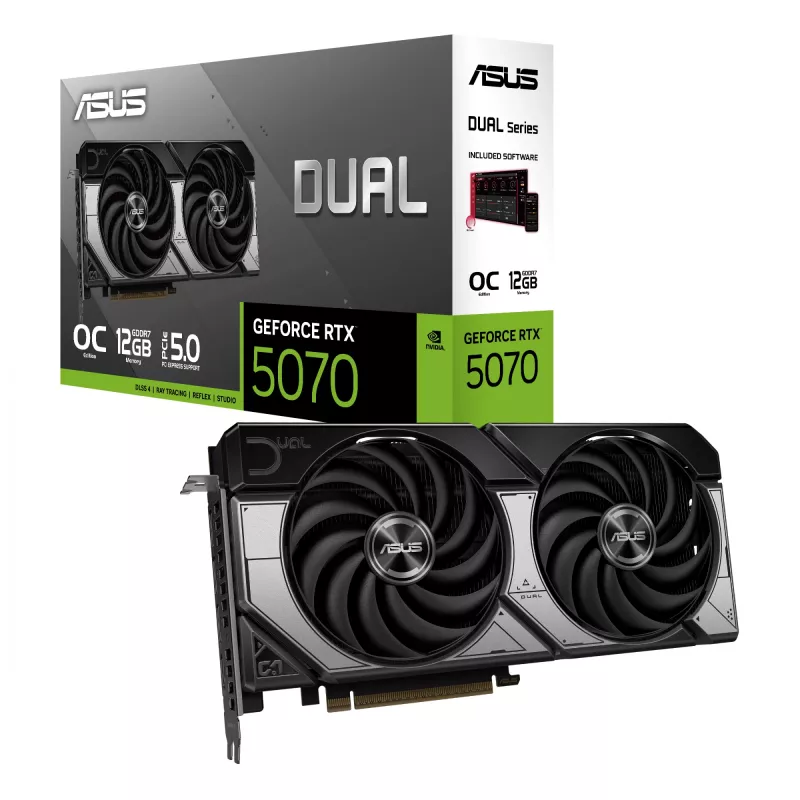 Tarjeta gráfica ASUS GeForce RTX 5070 — 12 GB GDDR7, PCIe 5.0, 192 bits, 3x DisplayPort 2.1b, 1x HDMI 2.1b