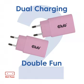 CLUB3D pack de 2 cargadores USB C 30 vatios blanco, interior, AC, rosa