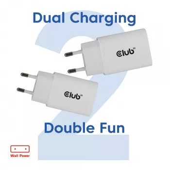 Cargador USB‑C pack de 2 CLUB3D CAC-3020, 30 W en total, blanco